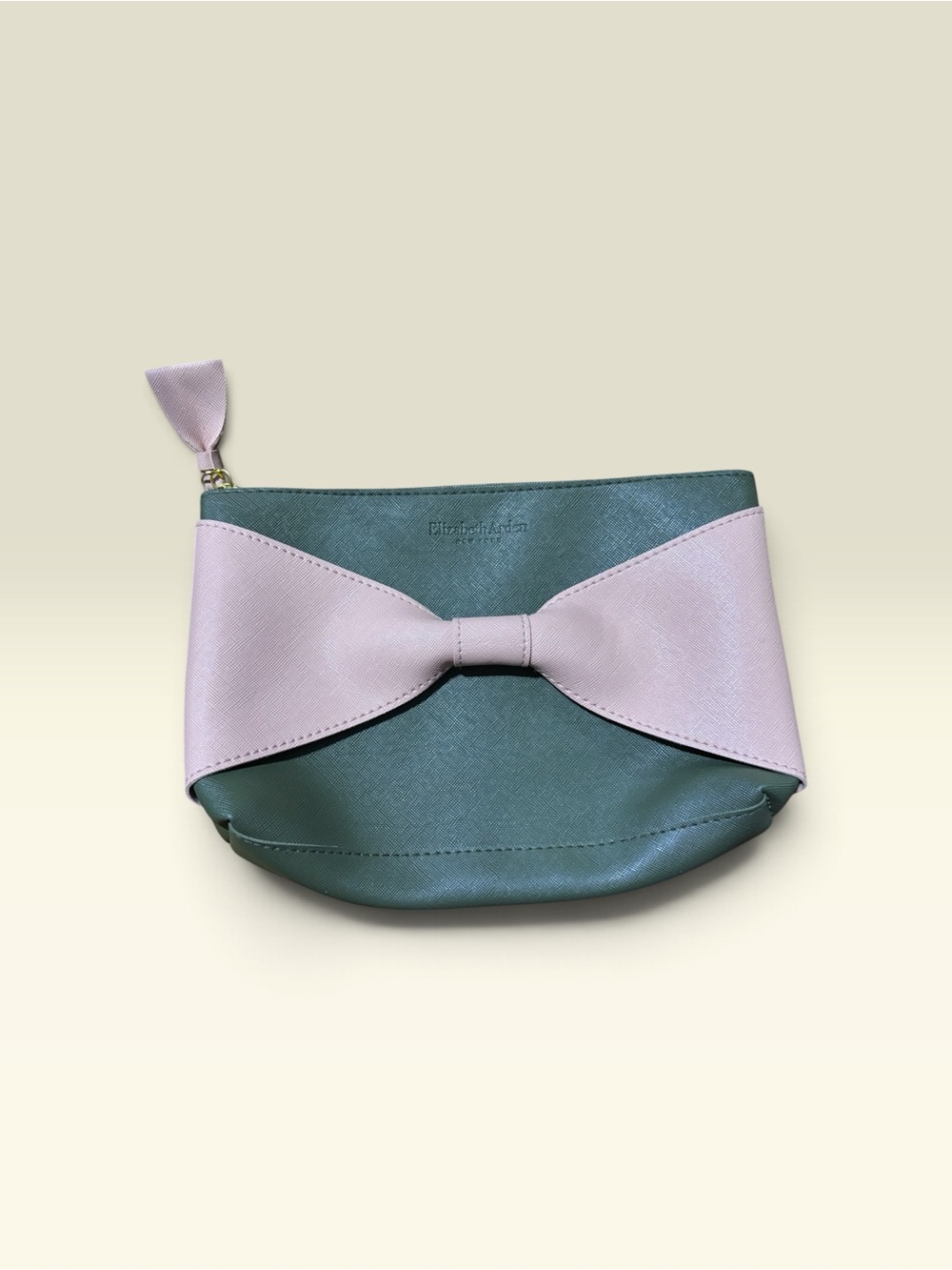 Elizabeth Arden Green Cosmetic Pouch with Pink Bow Accent